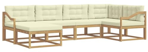 vidaXL Outdoor-Sofagarnitur mit Kissen 5 pcs Weiß und Creme Polyester, Patio-Sofa, Moderne Outdoor-Sitzgruppe, langlebige Gartenmöbel, wetterfest für die Lounge im Garten