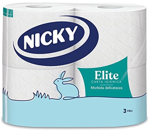 Nicky Elite - 4 Rotoli di Carta Igienica, 170 Soffici Fogli a 3 Veli, Morbida e Resistente a Contatto con la Pelle, Dermatologicamente Testata, Carta 100% Certificata FSC®