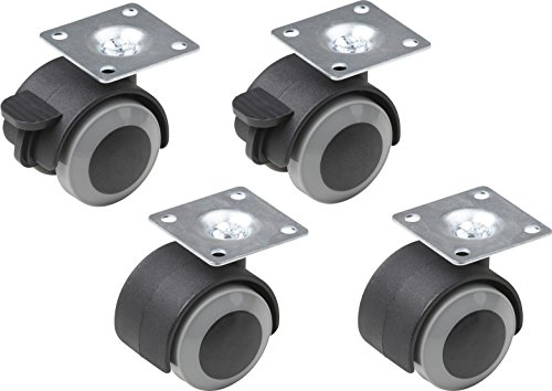Metafranc Doppelrollen Ø 40 mm - 42 x 42 mm Platte - TPR-Räder - Weiche Lauffläche - Gleitlager - 20 kg Tragkraft - 4 Stück / Transportrolle / Möbelrolle / Containerrolle / Parkettrolle / 804300