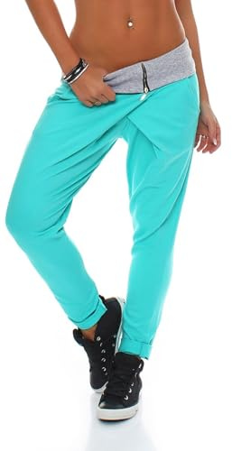 Malito Damen Jogginghose in Wickel Optik | Sporthose in Unifarben | Baggy zum Tanzen | Sweatpants - Trainingshose 3318 (türkis)