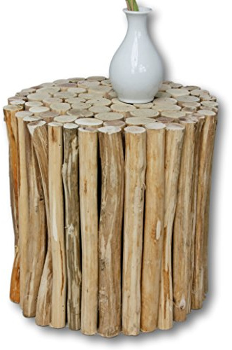 elbmöbel Holzhocker Rund Massivholz Braun - Beistelltisch 30 cm | Rustikaler Sitzhocker aus Holzästen im Antik-Look – fertig montiert, Landhausstil, 30x30x30 cm