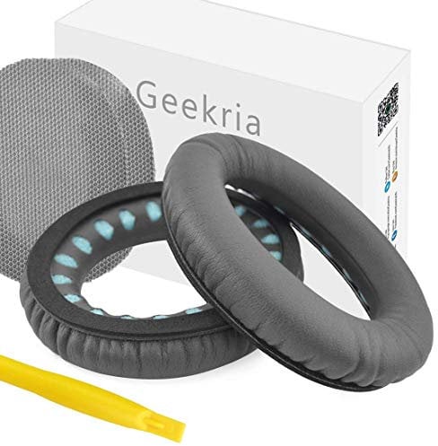 Geekria QuickFit Protein Leather Replacement Ear Pads for Bose SoundTrue, AE2, AE2i, AE2w Around-Ear Headphones Earpads, Headset Ear Cushion Repair Parts (Dark Grey)