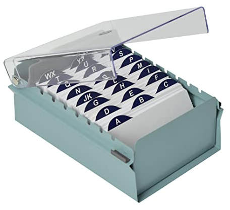 Acrimet 3 x 5 Karteikartenhalter Organizer mit Metallbasis, Robust (Inklusive AZ-Indexkarten und einem Kunststoff-Trenner) (Grüne mit klarer Kunststoffdeckelabdeckung)