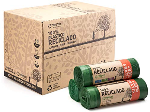 RELEVO 100% Reciclado Bolsas de Basura, Extra Resistentes 30 L, 480 Bolsas