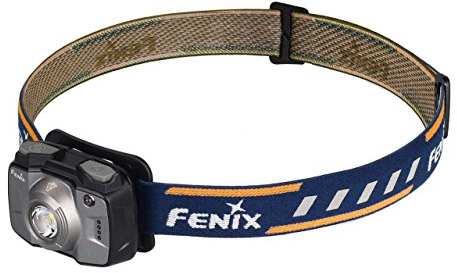 Fenix HL32R Grau - Wiederaufladbare LED-Stirnlampe mit 400 Lumen, Rotlicht, IP66 Wasserdicht, Aluminium & Kunststoff, 5 Lichtstärken, SOS & Blinklicht, 2000 mAh Li-Polymer-Akku mit USB-Ladefunktion