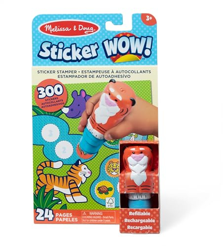 Melissa & Doug Sticker Wow Aufkleberstempel und Aktivitätenblock mit 24 Seiten, 300 Aufkleber, Aktivität-Bastelspielzeug Sammlerfigur – Tiger