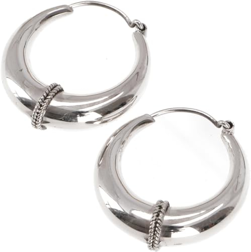 GURU SHOP Ethno Ohrringe, Silbercreolen mit Zarter Verzierung, Creolen - 3 cm