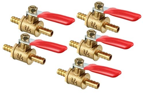 sourcing map 5 Stück Messing BarbxBarb Mini-Kugelhahn, 180-Grad-Betätigungsgriff 6mm