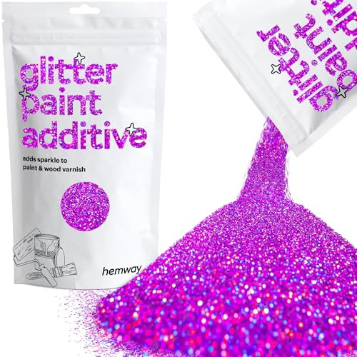 Hemway Glitter Paint Additive - Purple Holographic | Metallic Flakes for Adding Sparkle to Paints & Wood Varnish | Add to Emulsion, Acrylic & Latex for Indoor Sparkly Walls | 100 g