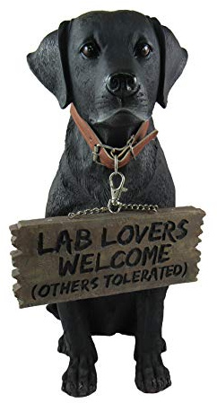 DWK Front Porch Dog Outdoor Willkommensschild Dekorative Statue | Niedliches Hunde-Willkommensschild für Veranda stehend | Dekorative Gartenstatue - Schwarzer Labrador