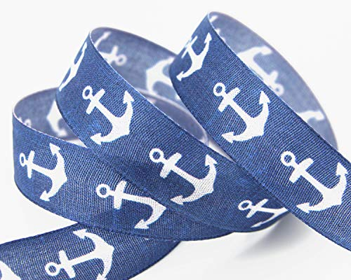 20 m x 25 mm Dekoband MARITIM ANKER BLAU Schleifenband Geschenkband Deko Band Tischdeko Natur Geburtstag Stoffband mit formstabilen Kanten