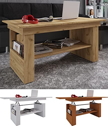 VCM Holz Couchtisch schlicht | Maße ca. H. 52 x B. 115 x T. 58 cm | Wohnzimmertisch - Kobila höhenverstellbar ausziehbar