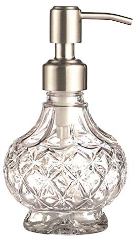 YunNasi Dispensador de jabón con Bomba de Acero Inoxidable, diseño de Cristal Transparente, Vintage y Elegante, jabonera líquida Recargable, dispensador de jabón para mostrador de baño, Fregadero de