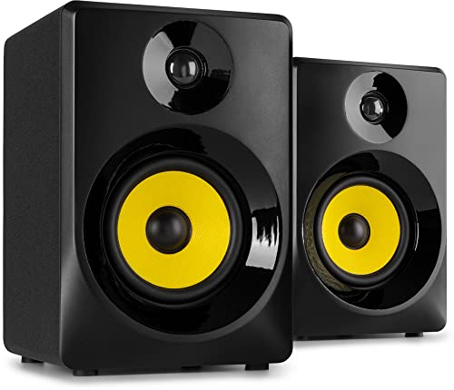 VONYX SMN30B Active Studio Monitors Pair - 3 Powered Speakers with Bass & Treble Control, RCA & 3.5mm Inputs, 80W Power, Ideal for Music Production, Home Studios, Multimedia, and DJ Setups