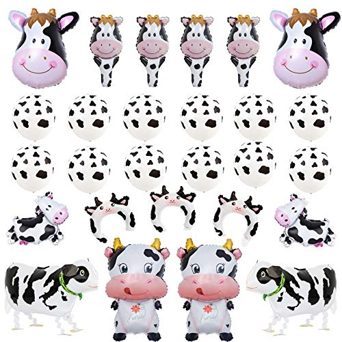 Finypa 36 globos divertidos de vaca de granja con temática de vaca de animales de granja, suministros para fiestas de cumpleaños, decoración para fiestas, decoración de fiestas temáticas de vacas