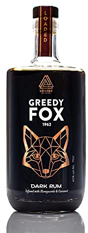 Greedy Fox Dark Rum 70cl 37.5%, Honeycomb & Caramel Flavoured Rum | Loaded Spirits | Honeycomb Rum, Caramel Rum, Spiced Rum Gift Set | Espresso Martini Celebrations | Works with Kraken Spiced Rums