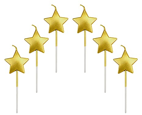 Sternform Geburtstagskerzen,6 Pcs Cake Topper Dekorationen Ggeburtstag Kerzen Metallisch Kuchen Kerzen für Kinder Geburtstag Hochzeit Party Jahrestag Valentinstag Festival,Gold