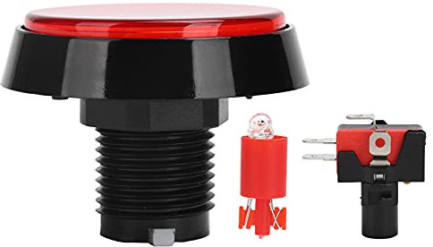 fasient1 Interruptor de botón pulsador, 12V 10A 60 mm Interruptores de botón pulsador de botón Plano Redondo Grande con luz LED Interruptor de 3 pies Interruptor de botón para máquina de Juego (Rojo)