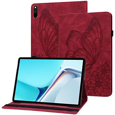 Rostsant Funda Huawei Matepad 11 Carcasa de Cuero PU Relieve de Mariposa con Soporte para Bolígrafo Funda Tableta para Huawei Matepad 11 2021 11 Pulgada - Rojo