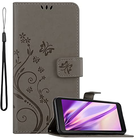 cadorabo Coque Compatible avec Samsung Galaxy XCover 5 en Gris Floral - Housse Protection en Design de Fleur avec Fermoire Magnétique, Stand Horizontal et 3 Fentes Cartes