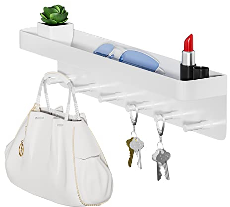 Self-Adhesive Key Hangers for Wall, Modern Keys Holder - 6 Hooks, Black & White, No Drilling Required - Perfect for Living Room, Kitchen, Office