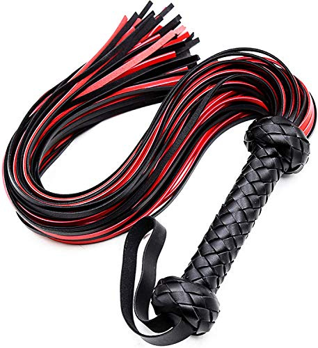 Riding Flogger for Couples, 30'' Long Faux Leather Whip, Red Whip for Play