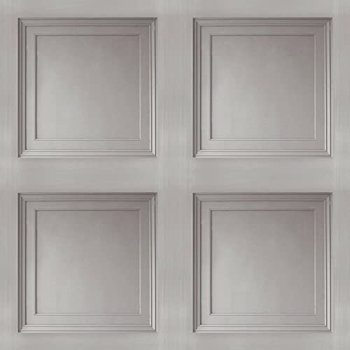 SOPHIE LAURENCE Wood Panel Effect Wallpaper Realistic Square Panelling Flat Finish 3D Wallpaper (Sample - Grey)