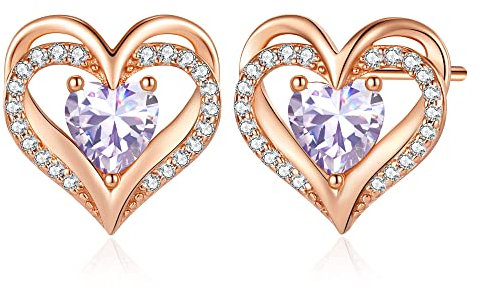 CDE Ohrringe für Damen 925 Sterling Silber Rosegold Geschenk für Sie Forever Love Herz Geburtsstein Frauen Ohrstecker Schmuck Valentinstag Weihnachten Muttertag Geburtstags Hochzeits Jubiläum