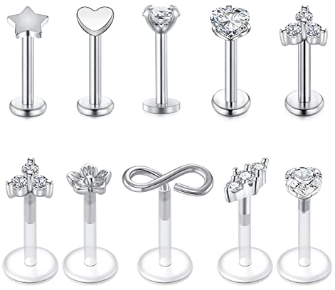Longita 16G Lippenpiercing Stecker Chirurgenstahl Bioflex Labret Stud Piercing Tragus Ohr Piercing Medusa Piercing Lippe Silber