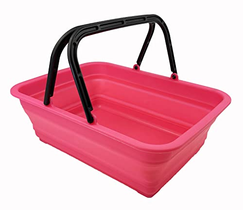 SAMMART 8L Zusammenklappbarer Korb mit Griff – Tragbarer Outdoor-Picknickkorb/Krater – Faltbare Einkaufstasche – Platzsparender Aufbewahrungsbehälter (Rosa)