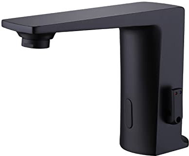 XJTNLB Waschtischarmatur Infrarot Sensor Automatischer Sensor Wasserhahn Bad, Einhebelmischer für Badezimmer Schwarz