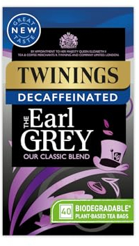 Twinings Earl Grey Bergamot & Lemon Flavoured Decaffeinated Black Tea Blend, 40 Biodegradable Tea Bags
