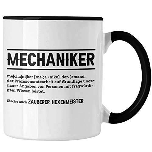 Trendation - Lustige Tasse für Mechaniker - Geschenkidee für Auto- und Motorradfahrer (Schwarz)