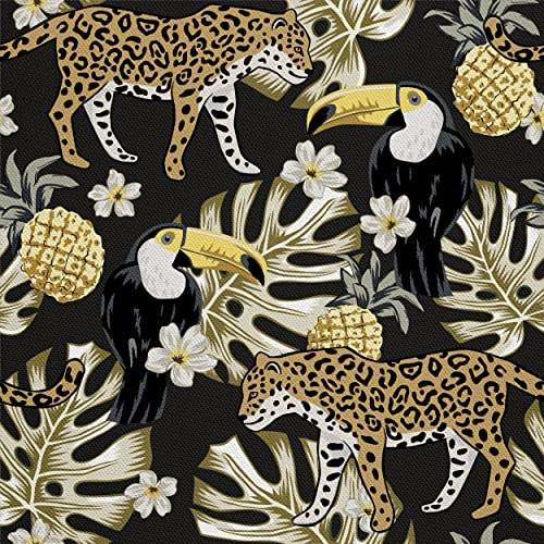 HEKO PANELS Stoff Oxford Wasserdichte Meterware Canvas-Stoff Polyester Stoff Zum Nähen Nähstoffe Dekostoffe Wasserabweisend Blickdicht Leoparden Tukane 1 Meter 155 x 100 cm, DX260