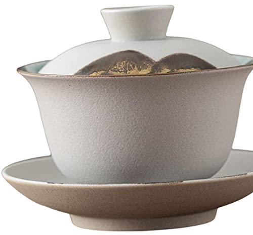 Duiaynke Taza de cerámica Gong Fu Cha con boca de la taza es redonda y lisa, 180 ml, taza de té de cerámica de porcelana Gaiwan de gran capacidad (blanco)