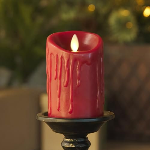 Luminara Wax Drip Flameless LED Candle, Burgundy 3 x 4.5, Timer Function, Real Wax Pillar, Battery Operated Unscented Safe, Long-Lasting