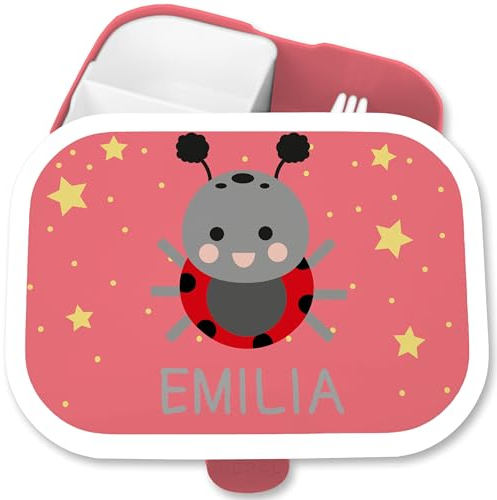 Brotdose Kinder Campus für Mepal - Brotbox süßer Marienkäfer Lunchbox Käfer Vesperdose Marienkäfermotiv I - 750 ml - Rosa - kindergarten name box snackbox 3 fächern personalisierte jausendose