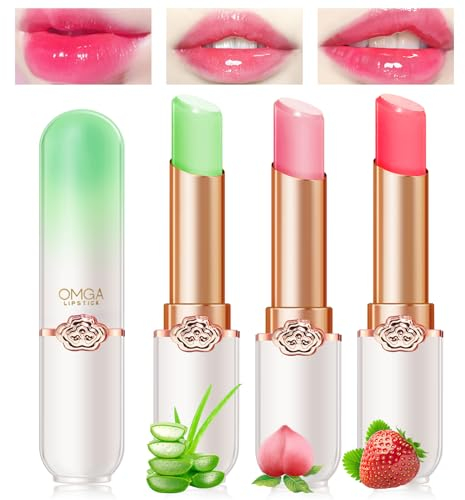 Likesing 3 Stück Aloe Vera Lips Lippenstift Farbwechselnder Temperaturempfindlicher Faebverändernder Lippenstift Set Pink Magic Lip Gloss Balm Jelly Lipstick 24 stunden Mädchen Geschenk Geburtstage