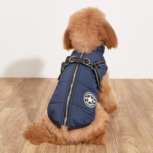 Cappotto per cani, caldo cappotto invernale per cani, in pile, riflettente, con imbracatura integrata, impermeabile, antivento, con cerniera (blu, XL)