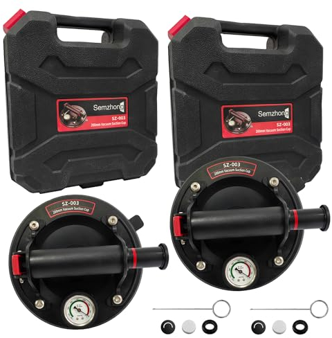2PCS Ventosas para Cristal Elevador Vacío con Manómetro Bomba Mano Ventosas para Azulejos 8 Profesional Ventosas de Vacío Ventosa de Vidrio al Vacío con Caja Herramientas Capacidad Carga de 200kg