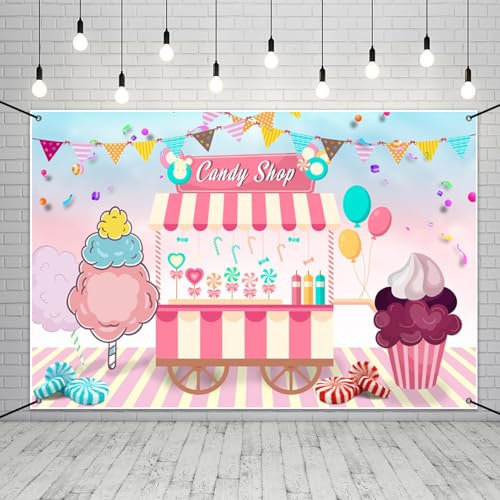 MIRRORANG Banner für Süßigkeitenladen, 1,8 x 1,1 m, Candyland, Eis, Süßigkeiten, Land-Thema, Babyparty, Banner, Kinder, Dessert, Geburtstag, Party, Dekoration, Banner