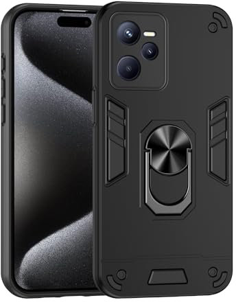 Kompatibel mit Realme C35 Hüllen,Magnetische Autohalterung,Kompatibel mit Realme Narzo 50A Prime Stoßsichere 2-in-1-Kameratasche Black