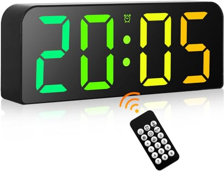 PiKaPiKaP Digitale Wanduhr, 9,6-Zoll-RGB-LED-Display mit Fernbedienung, 3 Wecker, große 3-Zoll-Ziffern, Snooze, 12/24 Stunden für Zuhause, Büro, Küche
