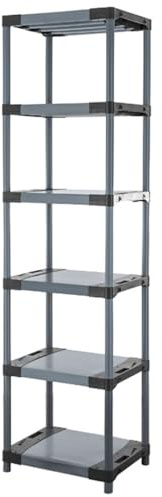 PROREGAL Kunststoffregal Grey Bear | Extra-Tall | HxBxT 220x60x46cm | Fachlast 120kg | Grau | Plastikregal Kellerregal Lagerregal Steckregal