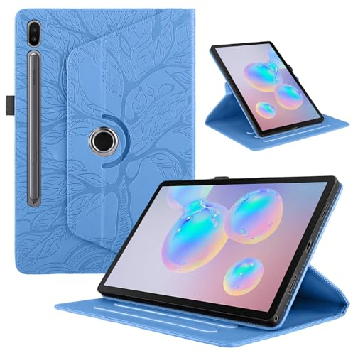 TEDTIKJT Tablet Schutzhülle für Samsung Galaxy Tab S6 10.5 2019 Hülle SM-T860/T865 PU Leder 360°Drehbar Multi-Winkel Ständer Baum Flip Cover Case Samsung Galaxy Tab S6 Schutzhülle,Blau