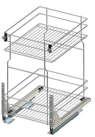 woplus - Schrankauszug Küche mit Softclose [300mm] | Auszug Küchenschrank mit 2 Etage | Unterschrankauszug Chrome | Vollauszug Bodenmontage | Küchenschrank Organizer Ausziehbar