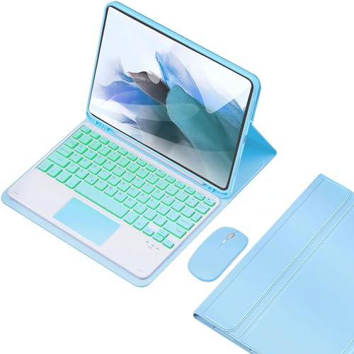 HEUCYL Funda con Teclado para Samsung Galaxy Tab S10+/Tab S9 FE+/S9+ 2023/S8+ /S7 FE /S7+ 12.4, Teclado Español Ñ con Panel Táctil Retroiluminado 7 Colores con Soporte para Bolígrafo S,Azul
