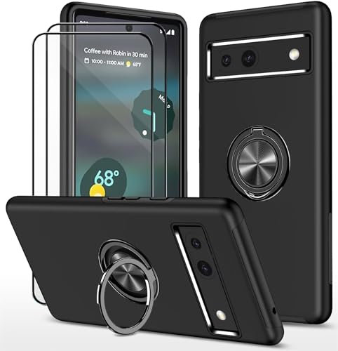 Dechyi Funda para Google Pixel 7a (6.1) y 2 Piezas Protector de Pantalla Cristal Vidrio Templado Carcasa robustez Durabilidad con Anillo Soporte- Negro