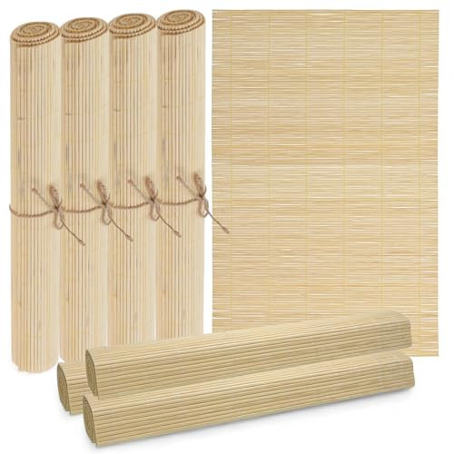 MIJOMA Bambus Platzmatten Set | 4 Stück 30x45cm | Platzdeckchen Tischsets | Robust, Pflegeleicht & Aufrollbar (Naturfarben)