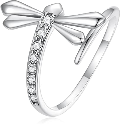 Halskette Damen,Dragonfly Adjustable Ring Animal Rings Sterling Silver 925 Stackable Open Cute Finger Thumb Vintage Retro Dragonflies Jewelry Gifts